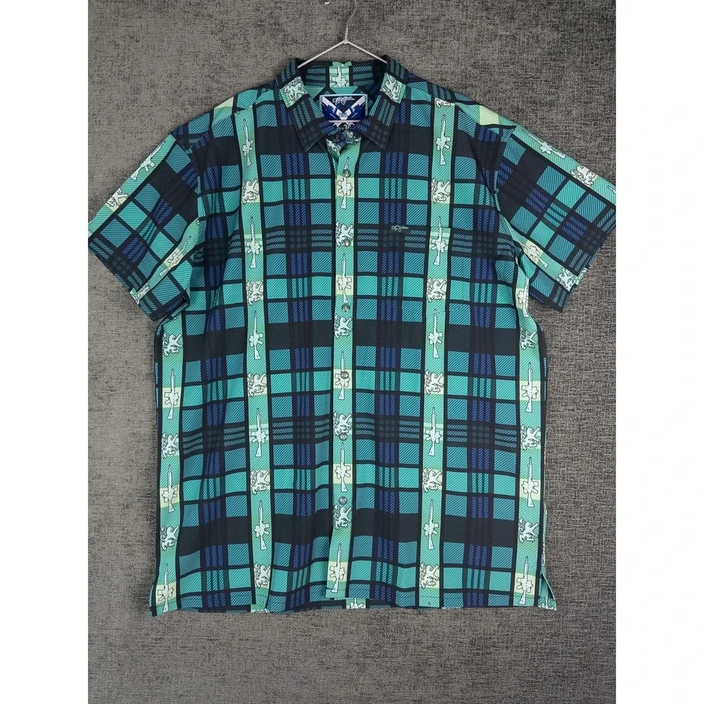 Retro Rifle Brave Heart Mens 2XL‎ Plaid Short Sleeve Button Up Vacations Resort